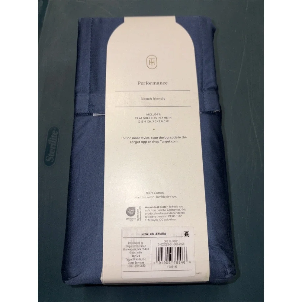 Full 400‎ Thread Count Performance Flat Sheet Metallic Blue - Threshold: Cotton